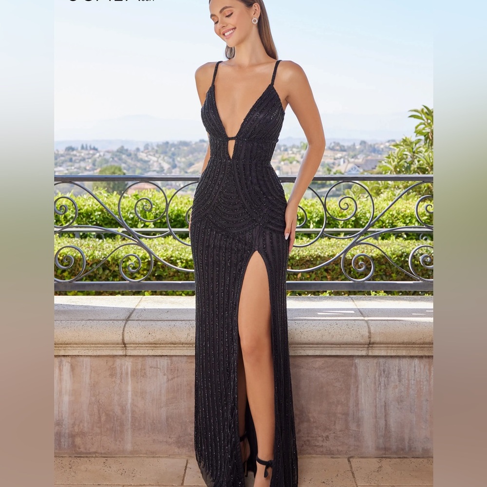 Beautiful black beaded dress 🖤 by Scala….size 10… worn one time!